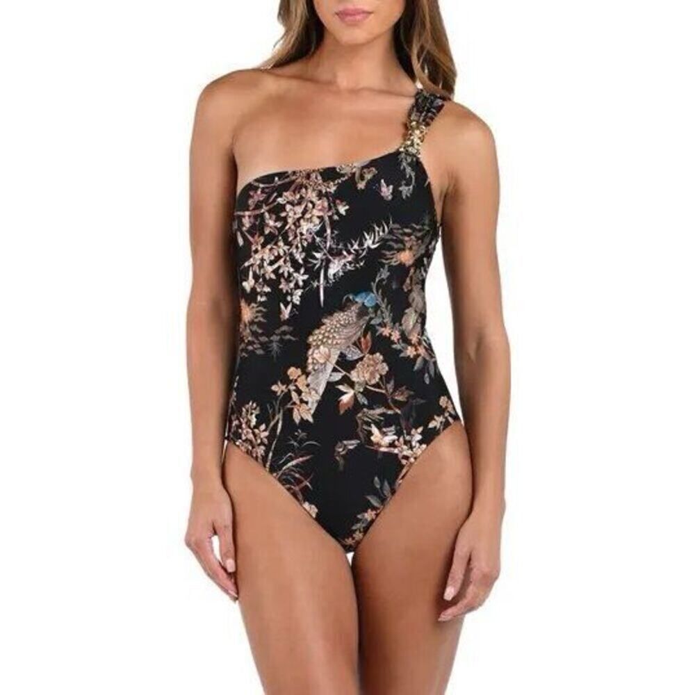 L'Agence Women's Black Tapestry Jungle Print One-Piece Swimsuit XSmall NWOT